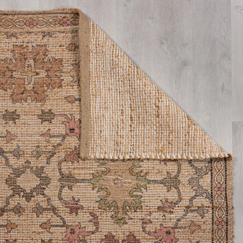 Flachgewebe Teppich mit floralem Oriental-Muster, Strapazierfähige Jute-Chenille-Mischung