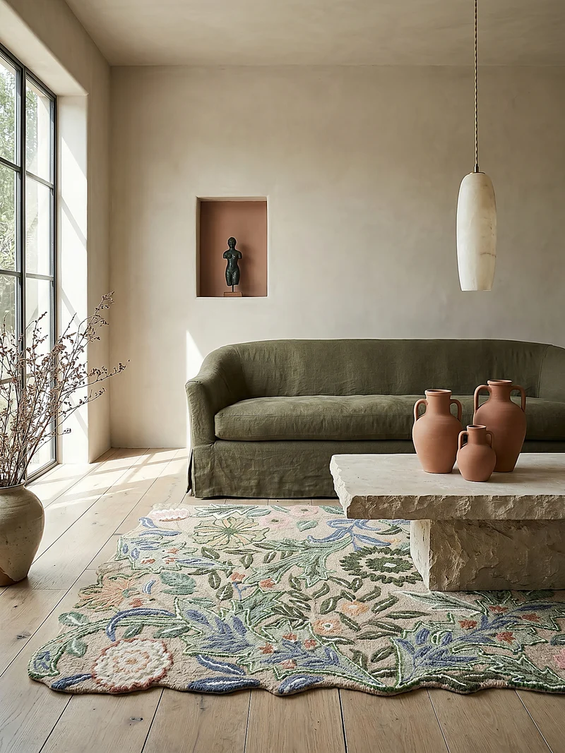 Wollteppich Shaped Botanisch Floral, Wohnzimmer