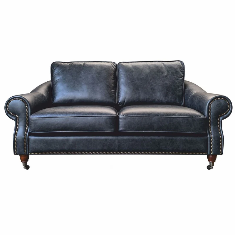 Casa Padrino Luxus Leder Sofa Vintage Schwarz / Dunkelbraun 195 cm - Wohnzimmer & Büro Echtleder Möbel