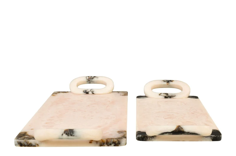 Casa Padrino Luxus Tabletts 2er Set Schwarz / Beige - Deko Tabletts aus transluzentem Kunstharz in Schwarz und Creme - Luxus Deko Accessoires
