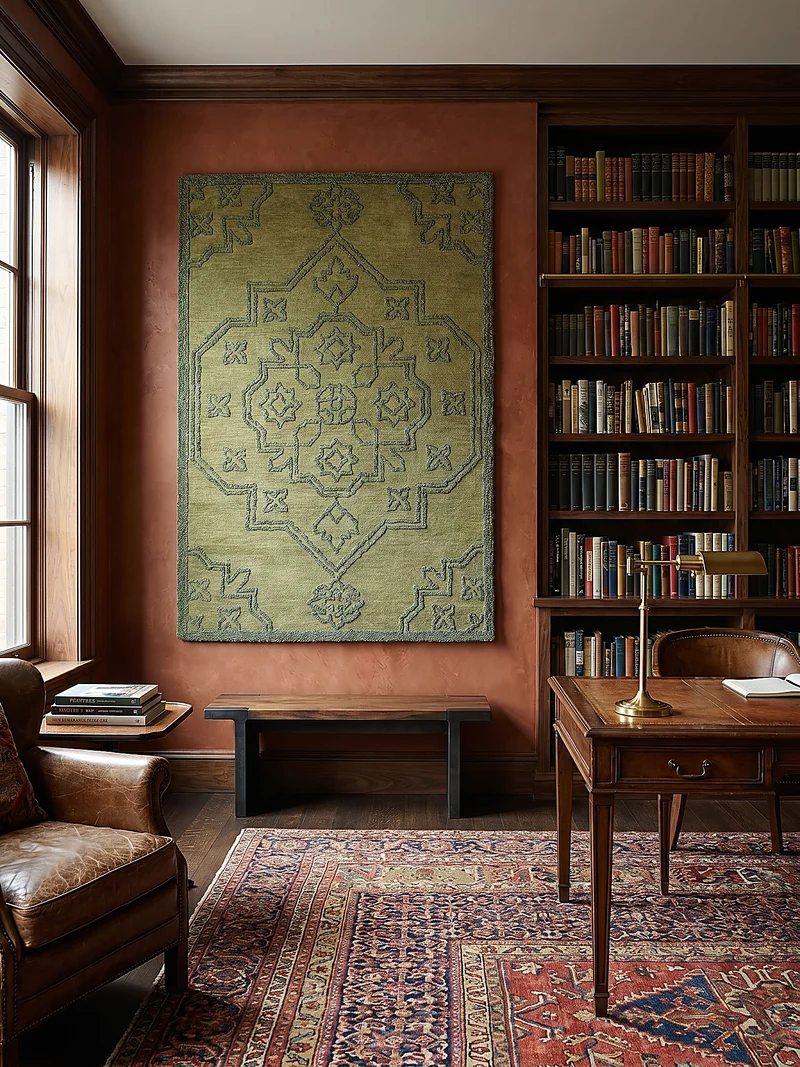Wollteppich Vintage Medaillon · 88-92 % Wolle handgetuftet · 12 mm Kurzflor