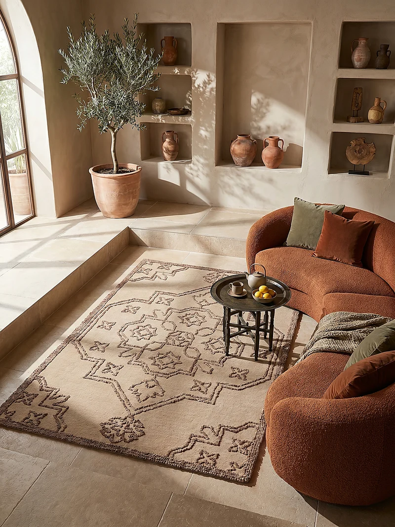 Wollteppich Vintage Medaillon · 88-92 % Wolle handgetuftet · 12 mm Kurzflor
