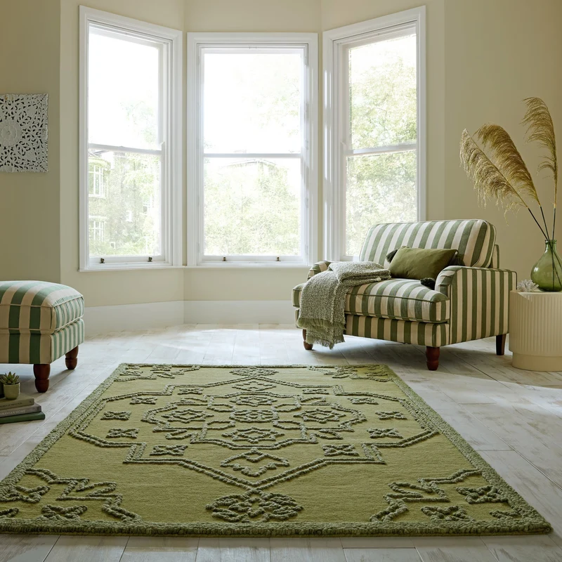 Wollteppich Vintage Medaillon · 88-92 % Wolle handgetuftet · 12 mm Kurzflor
