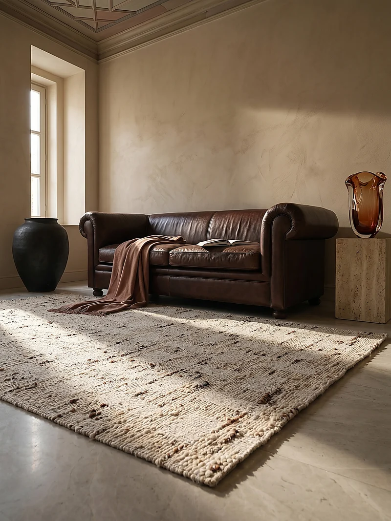 Flachgewebe-Teppich Block-Patchwork · 65 % Wollanteil · Handloomed · Naturweiß mit Akzenten