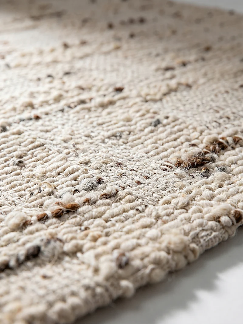 Flachgewebe-Teppich Block-Patchwork · 65 % Wollanteil · Handloomed · Naturweiß mit Akzenten