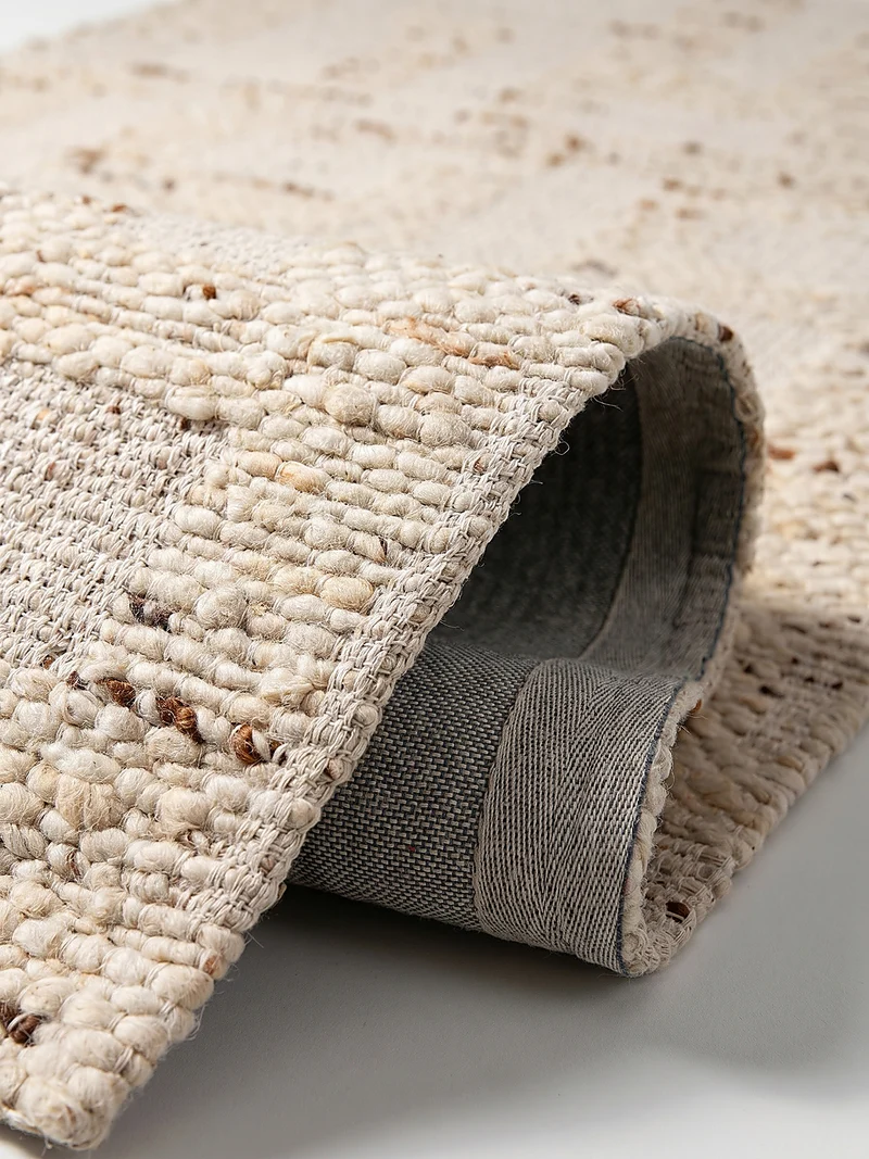 Flachgewebe-Teppich Block-Patchwork · 65 % Wollanteil · Handloomed · Naturweiß mit Akzenten