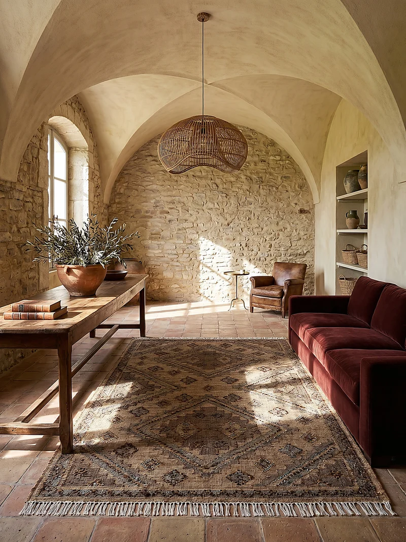 Jute-Teppich Vintage handgewebt · Naturfaser-Mix · Punja-Webstuhl · Flachgewebe Boho