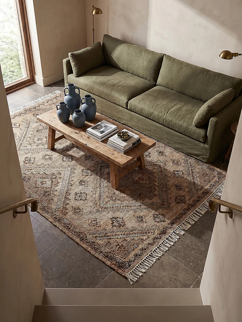 Jute-Teppich Vintage handgewebt · Naturfaser-Mix · Punja-Webstuhl · Flachgewebe Boho