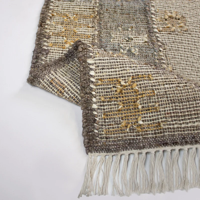Jute-Teppich Vintage · Medaillon-Muster · handgewebt mit Fransen