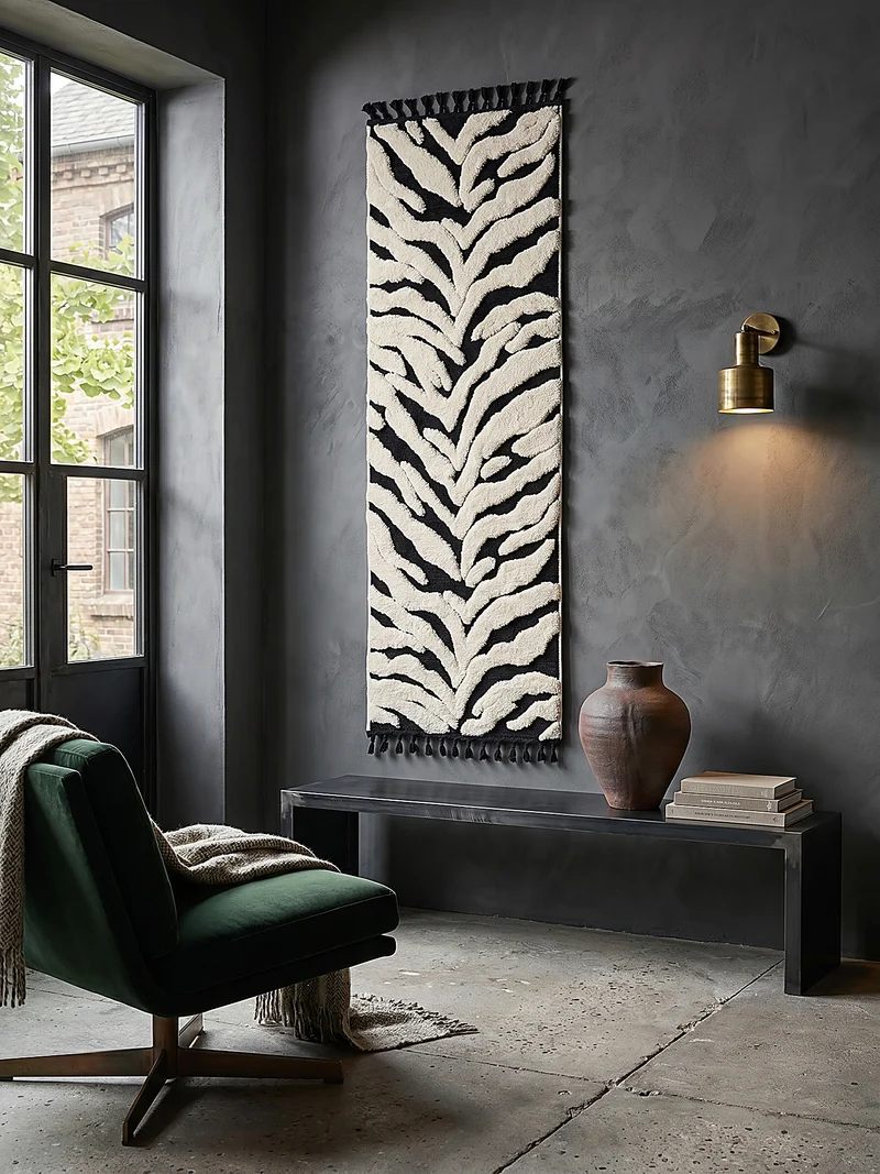 Hochflor-Teppich Zebra-Motiv · 3D Hoch-Tief · 20 mm · Schwarz-Weiß
