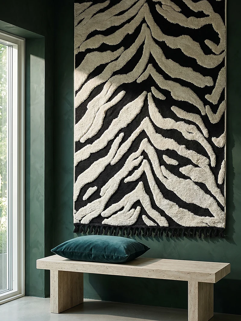 Hochflor-Teppich Zebra-Motiv · 3D Hoch-Tief · 20 mm · Schwarz-Weiß
