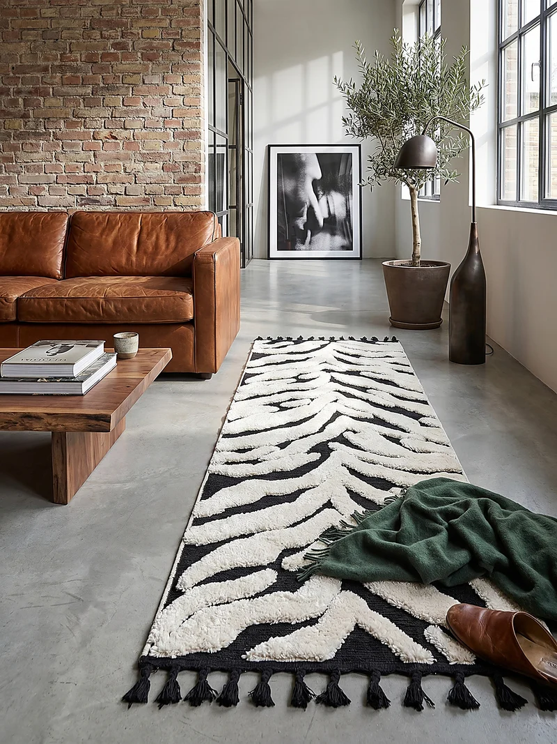 Hochflor-Teppich Zebra-Motiv · 3D Hoch-Tief · 20 mm · Schwarz-Weiß