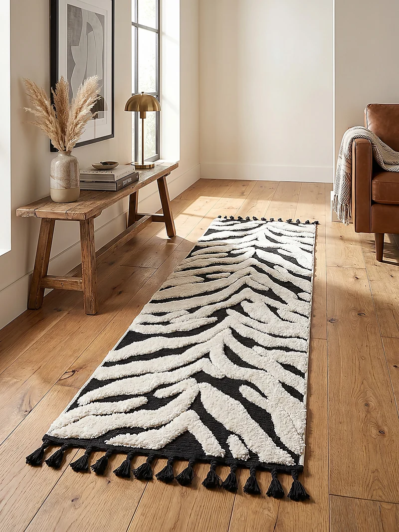 Hochflor-Teppich Zebra-Motiv · 3D Hoch-Tief · 20 mm · Schwarz-Weiß