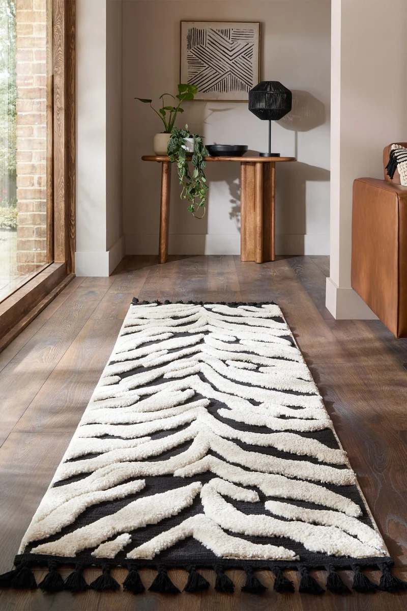 Hochflor-Teppich Zebra-Motiv · 3D Hoch-Tief · 20 mm · Schwarz-Weiß