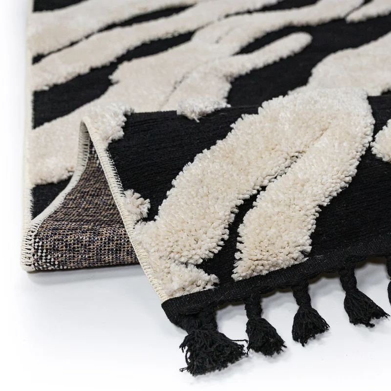 Hochflor-Teppich Zebra-Motiv · 3D Hoch-Tief · 20 mm · Schwarz-Weiß