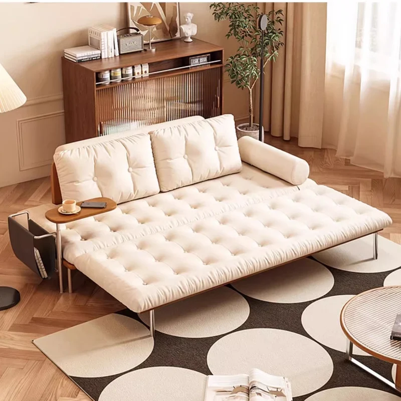 Nordisches minimalistisches Schlafsofa mit drehbarem Beistelltisch