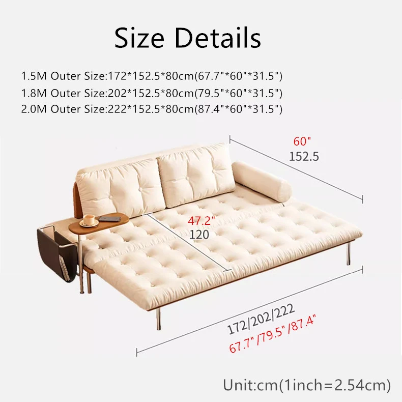 Nordisches minimalistisches Schlafsofa mit drehbarem Beistelltisch
