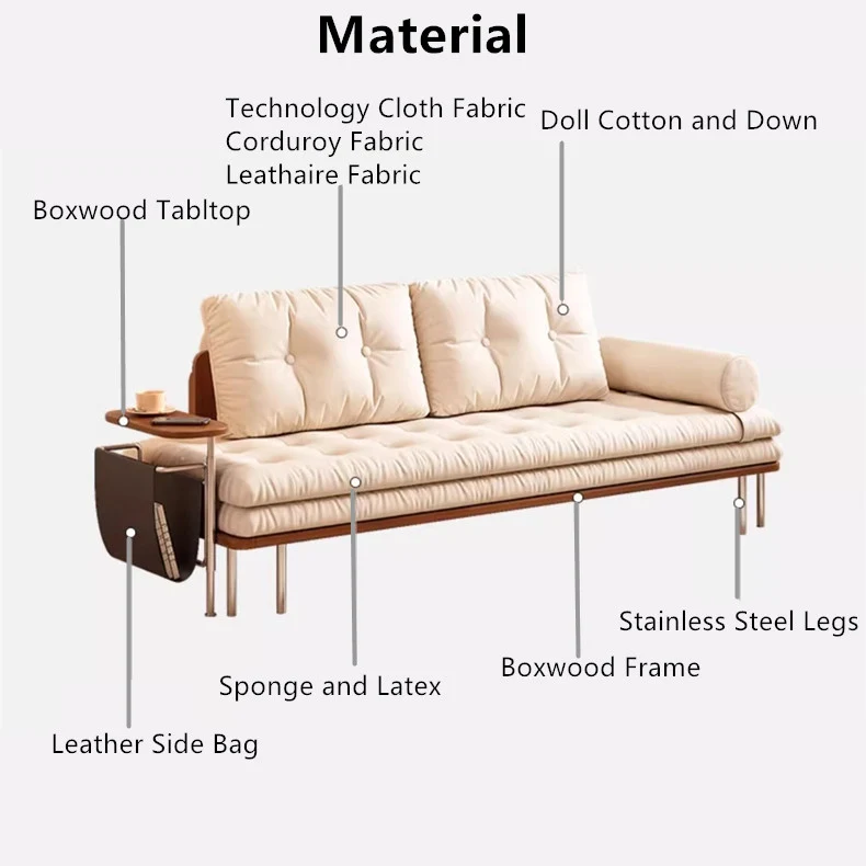 Nordisches minimalistisches Schlafsofa mit drehbarem Beistelltisch