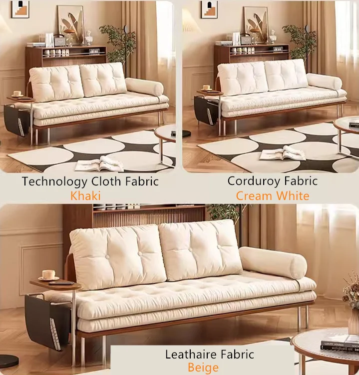 Nordisches minimalistisches Schlafsofa mit drehbarem Beistelltisch