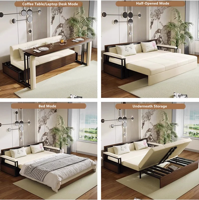 Multifunktions-Schlafsofa mit klappbarem Schreibtisch und Stauraum darunter