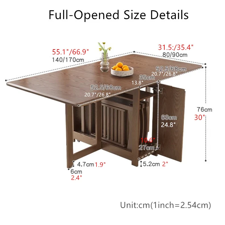 55" und 67" Double Drop Leaf Esstisch aus massivem Eichenholz mit Stühlen