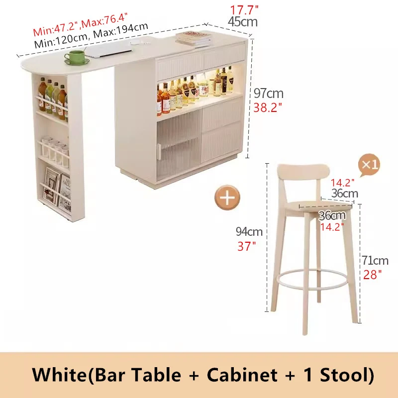 Um 360 Grad drehbarer Bartisch mit Schrank und Hockern