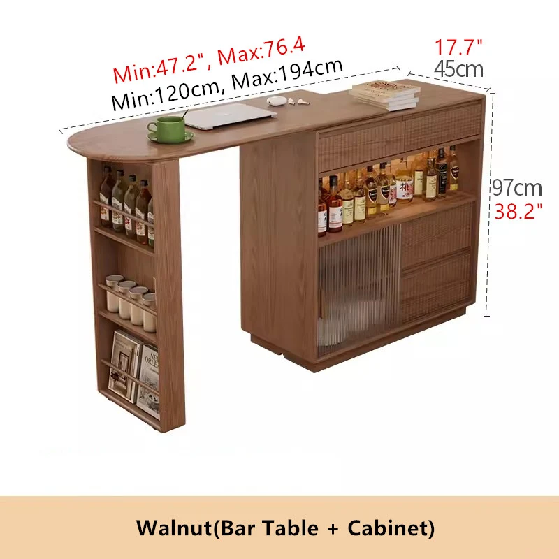 Um 360 Grad drehbarer Bartisch mit Schrank und Hockern