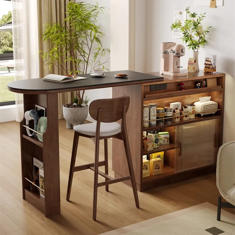 360° drehbarer Bartisch aus Massivholz mit doppelseitigem Aufbewahrungsschrank