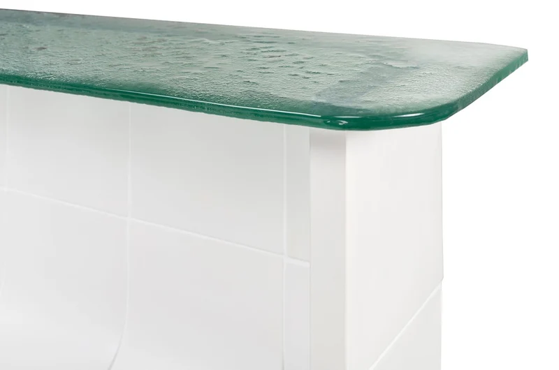 Casa Padrino Luxus Konsole Cremeweiß 105 x 30 x H. 83,5 cm - Großer handgefertigter Keramik Konsolentisch mit Platte aus strukturiertem Klarglas - Luxus Möbel