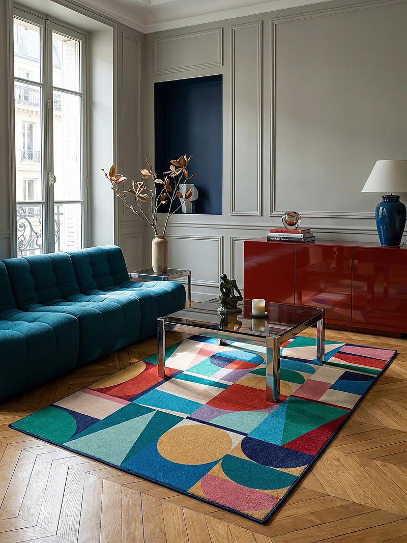 Wollteppich Patchwork-Geometrie · Hoch-Tief 3D · 8 mm · 83 % Wolle