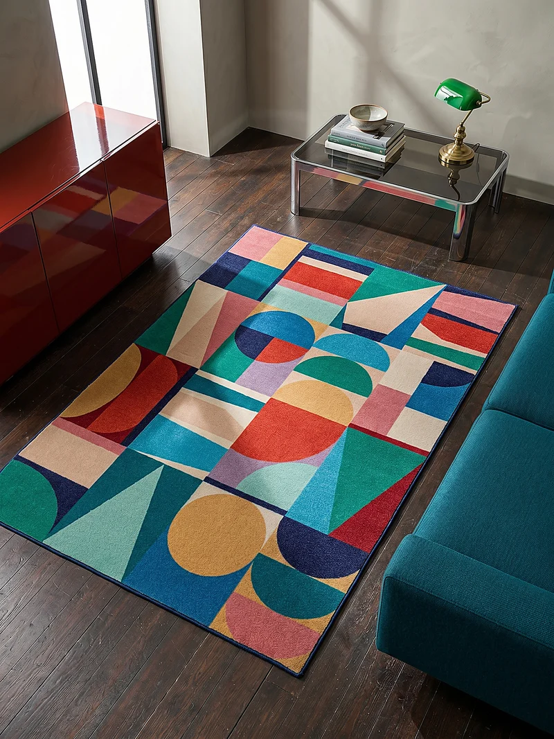 Wollteppich Patchwork-Geometrie · Hoch-Tief 3D · 8 mm · 83 % Wolle
