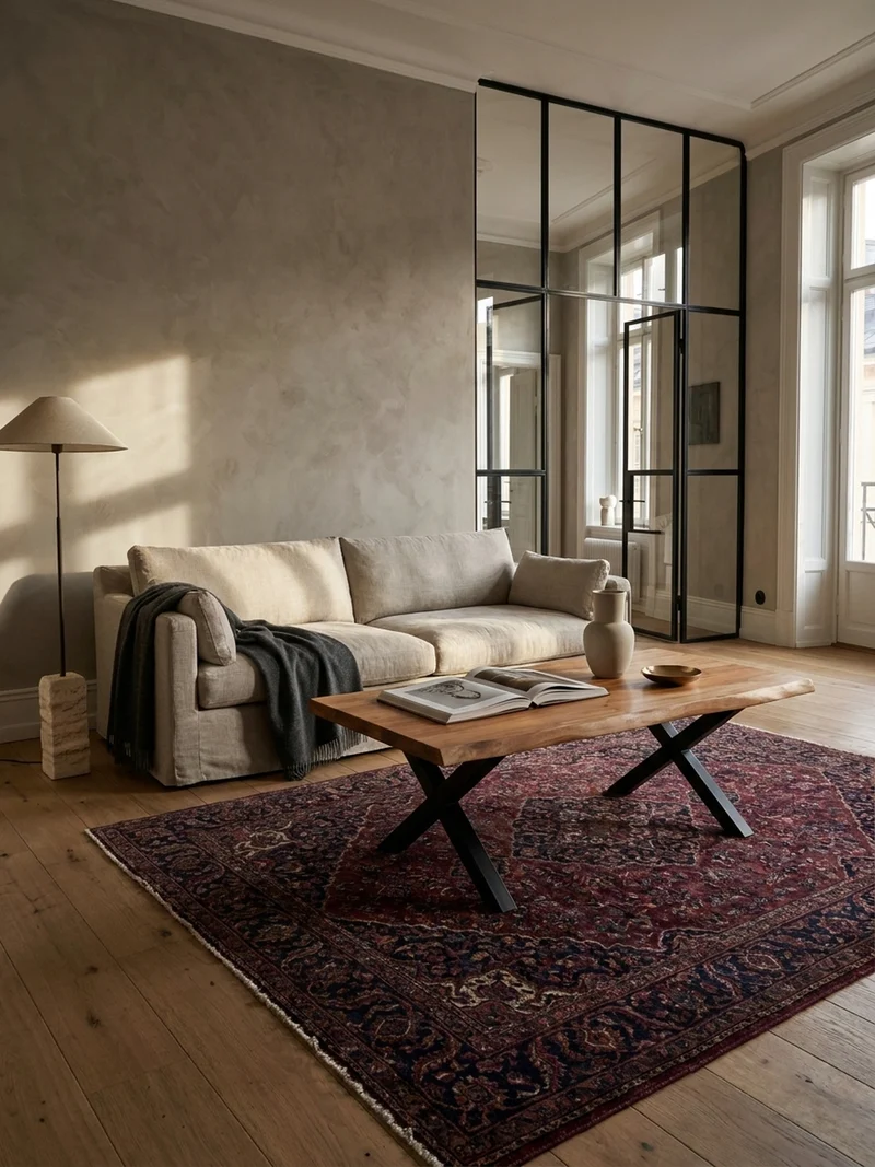 Couchtisch Braun Massivholz Akazie Baumkante 120x60x46cm, Metallbeine X-Form