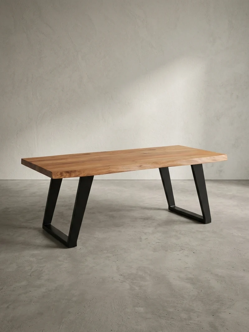 Couchtisch Braun Akazie Massivholz Baumkante 120x60x46 cm, Metallbeine U-Form