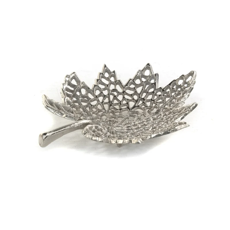 BLATT SCHALE "LEAF" | 2 Größen, Metall | Dekoschale silber | Muster: klein