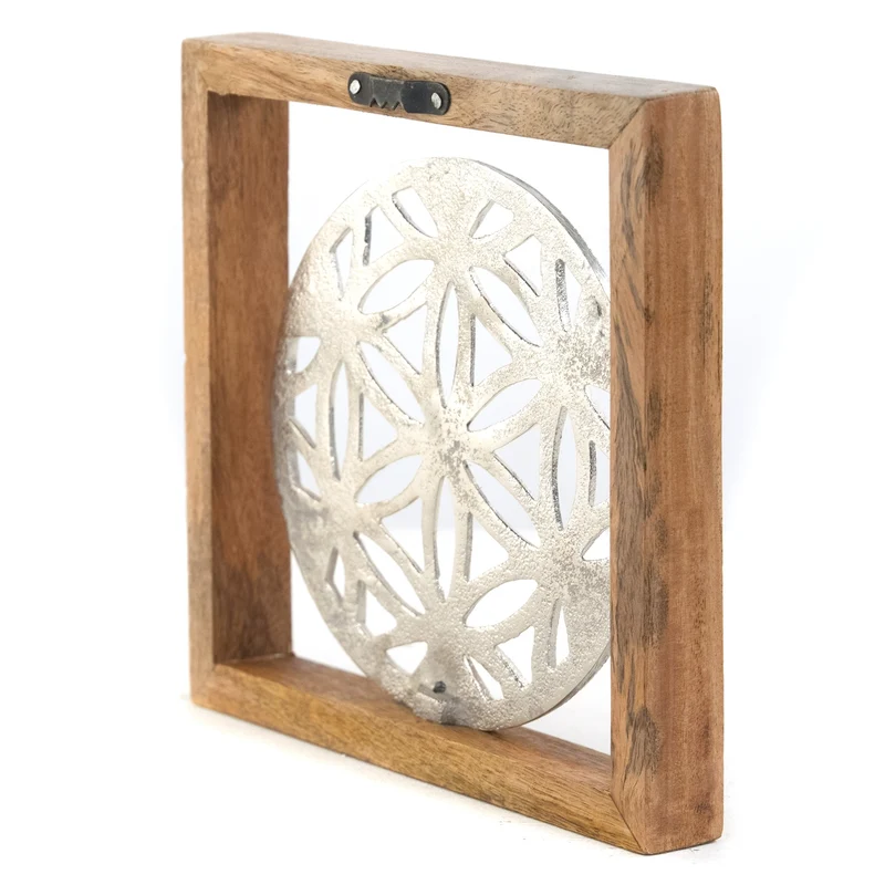 METALL WANDBILD | 20 cm, Metall, Mangoholz | Wanddeko | Muster: Mandala