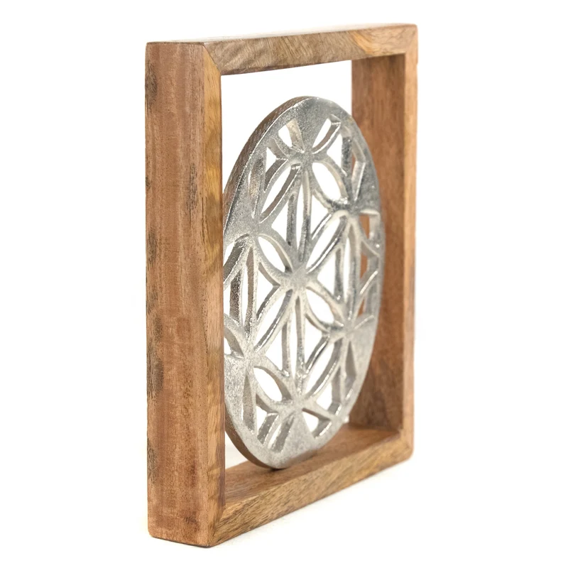METALL WANDBILD | 20 cm, Metall, Mangoholz | Wanddeko | Muster: Mandala