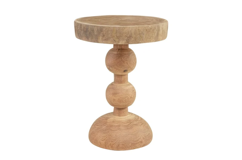 Casa Padrino Luxus Massivholz Beistelltisch / Hocker Naturfarben Ø 32,5 x H. 44,5 cm - Runder Beistelltisch aus handgedrechseltem Dimb-Holz mit gestapelten Kugelformen - Luxus Möbel