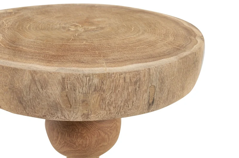 Casa Padrino Luxus Massivholz Beistelltisch / Hocker Naturfarben Ø 32,5 x H. 44,5 cm - Runder Beistelltisch aus handgedrechseltem Dimb-Holz mit gestapelten Kugelformen - Luxus Möbel