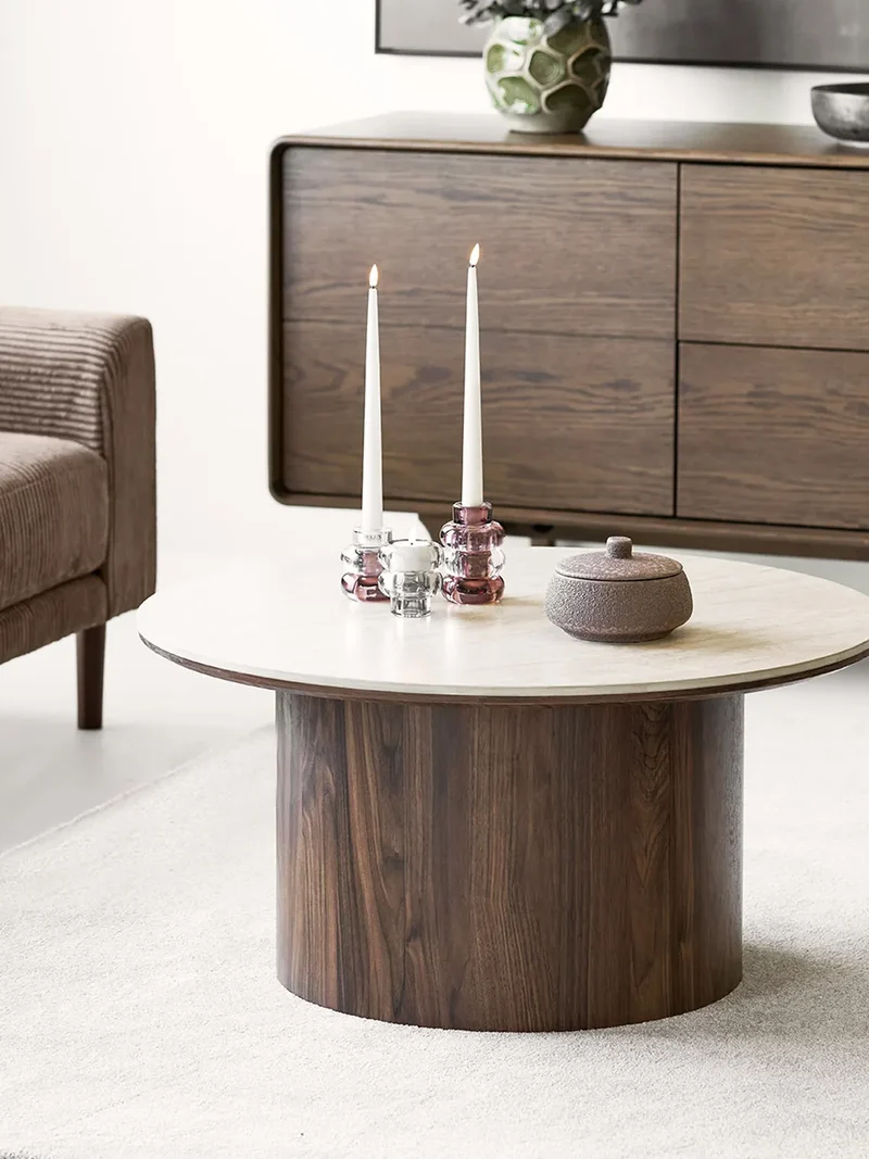 Delphi Couchtisch Tischplatte aus Keramik, Travertin/dunkelbraun