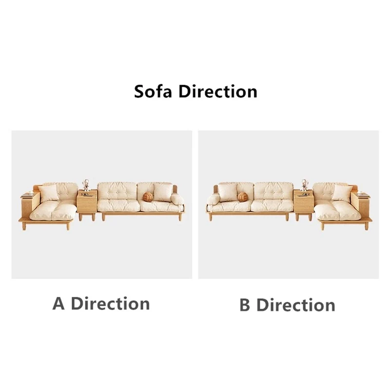 Japandi-Sofa aus Massivholz mit drehbarer Armlehnenablage und anhebbarem Beistelltisch