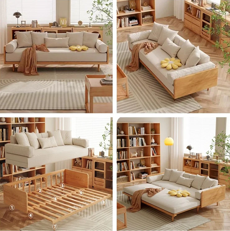 Japandi-Sofabett mit Massivholzrahmen