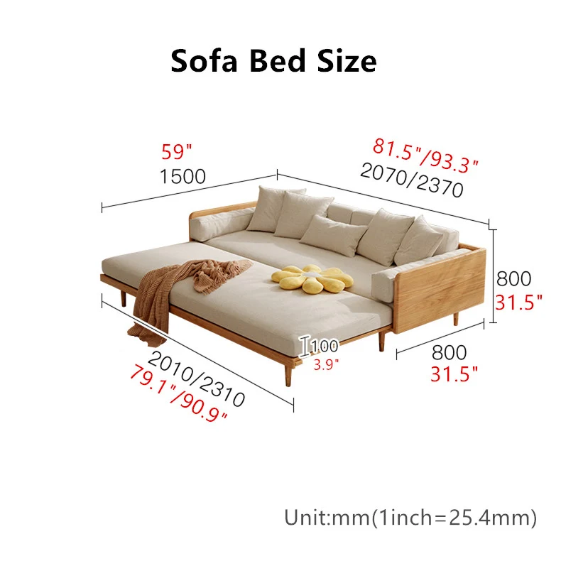 Japandi-Sofabett mit Massivholzrahmen