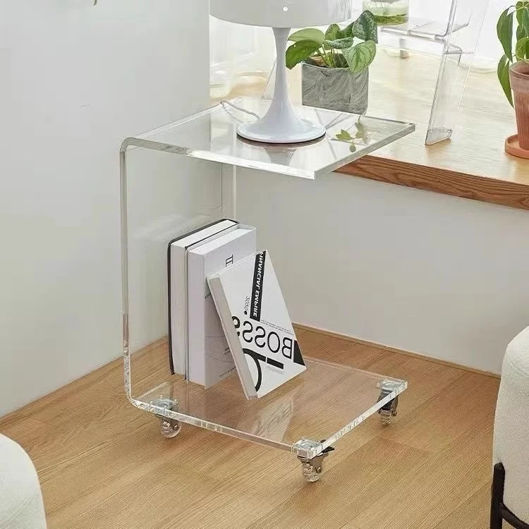 C-förmiger Acryl-Akzenttisch mit Rollen