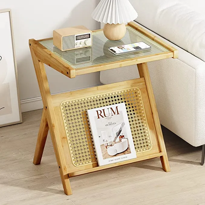 Bambus-Rattan-Beistelltisch mit Stauraum