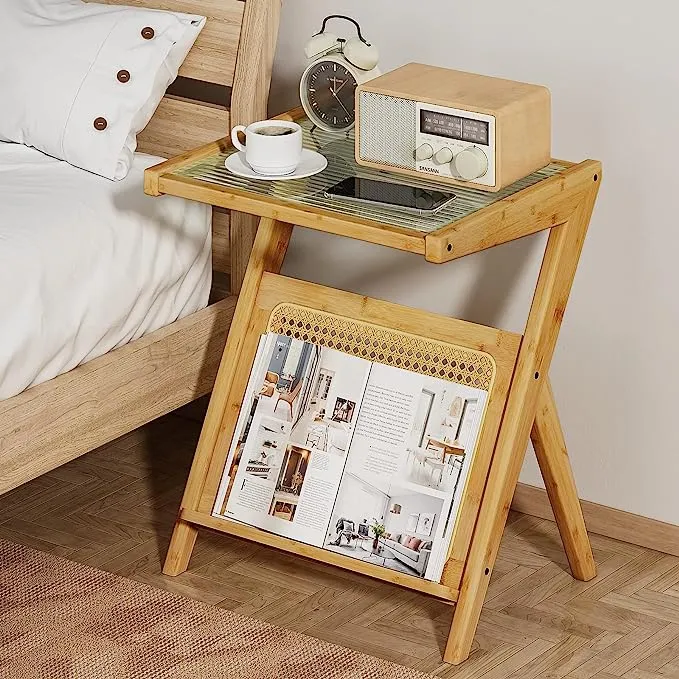 Bambus-Rattan-Beistelltisch mit Stauraum