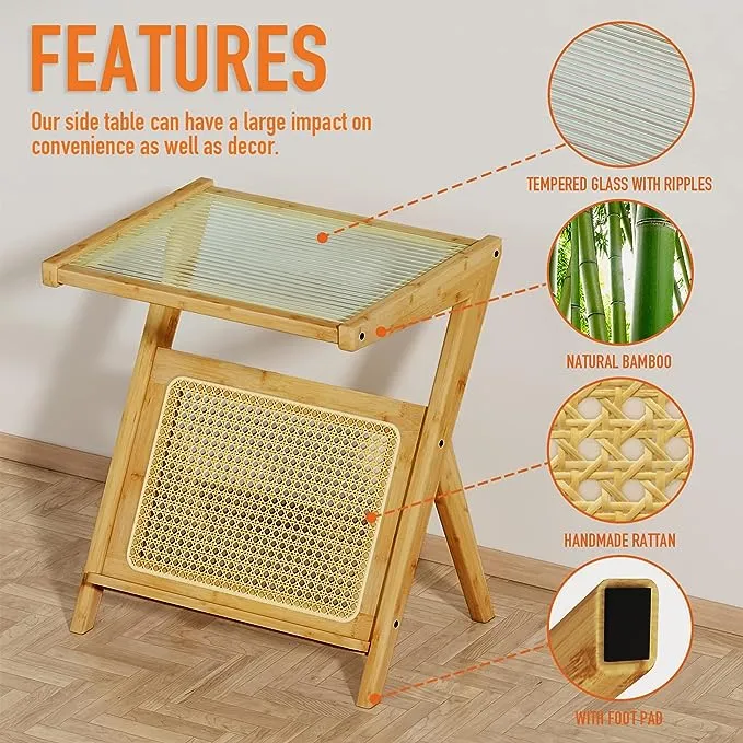 Bambus-Rattan-Beistelltisch mit Stauraum