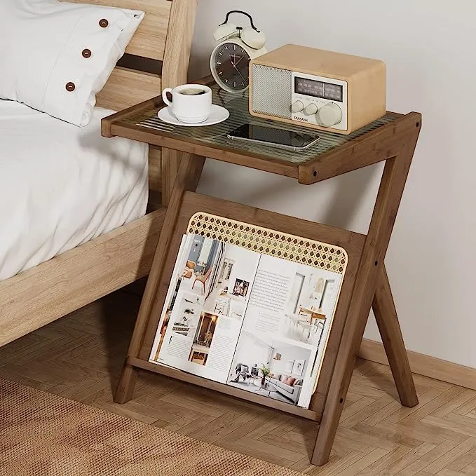 Bambus-Rattan-Beistelltisch mit Stauraum
