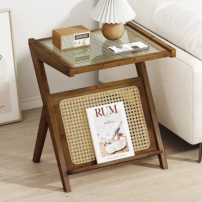 Bambus-Rattan-Beistelltisch mit Stauraum