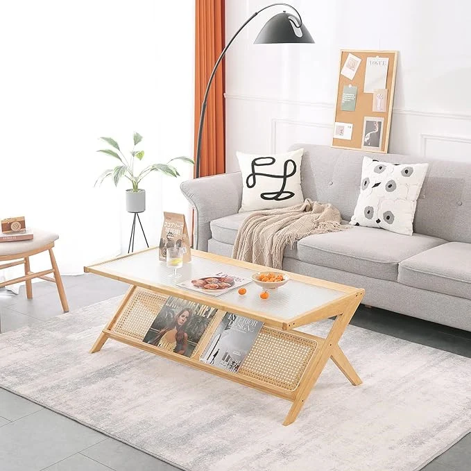 Bambus-Rattan-Beistelltisch mit Stauraum