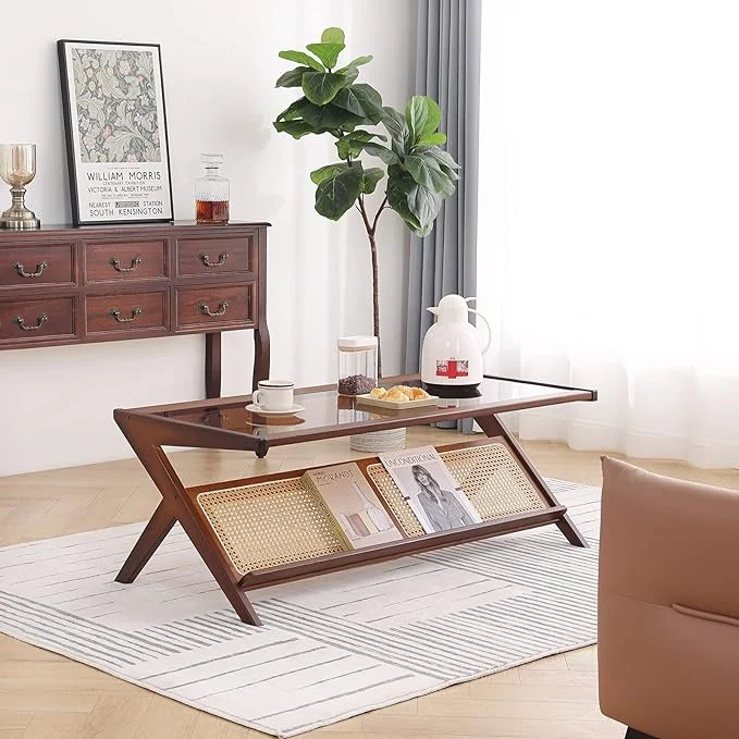 Bambus-Rattan-Beistelltisch mit Stauraum